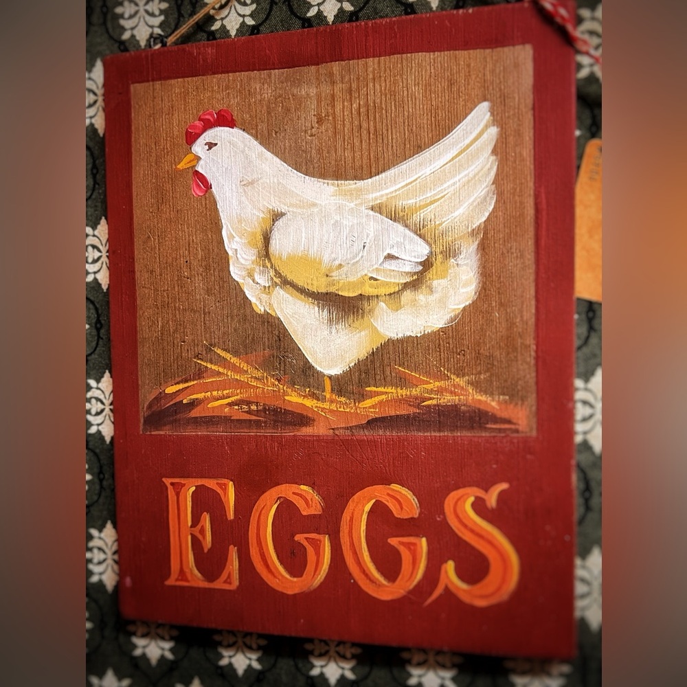 Vintage Handpainted, Wood Egg Sign